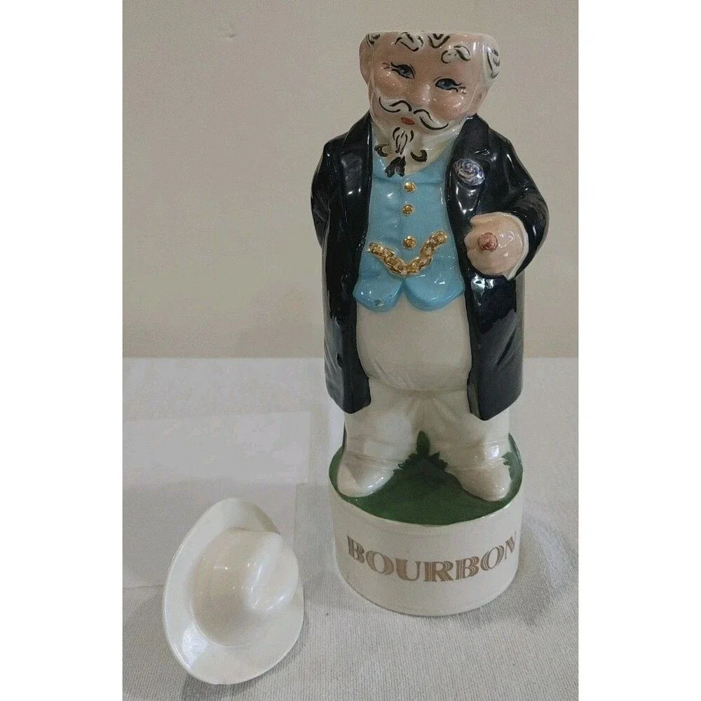 Southern Gentleman- Bourbon Decanter, Vintage - cigar, pocket watch chain, hat